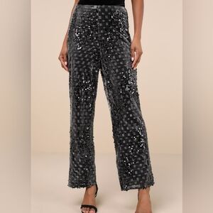 Lulu’s Black Sequin Checked Disco Pants, Size XS New with tags